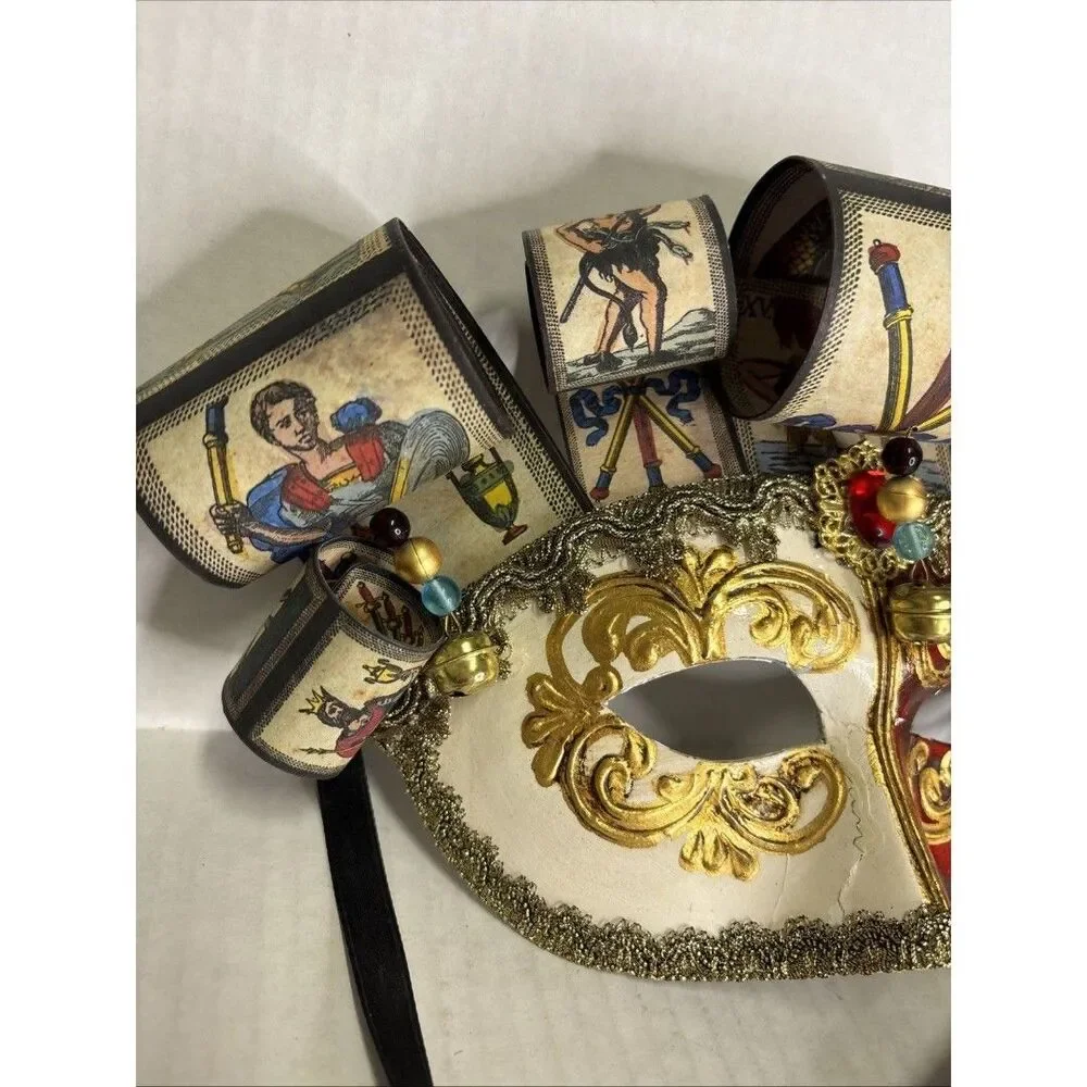RARE Venetian Style Jester Masquerade Mask With Tarot Card Accents Handmade
